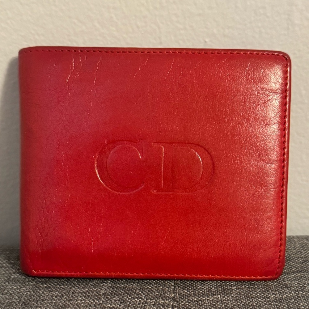 Christian Dior Red Leather Monogram Wallet